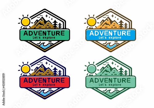 Colorful filled hexagon mountain illustration