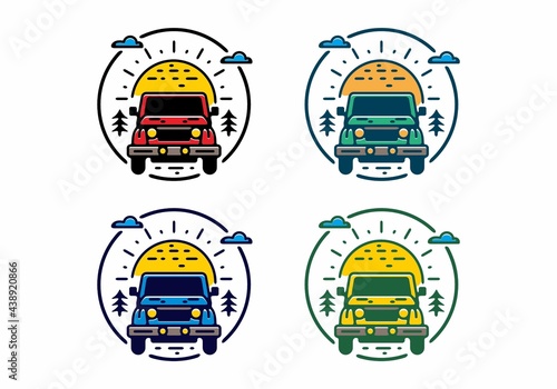 Colorful filled car line art drawing illustration