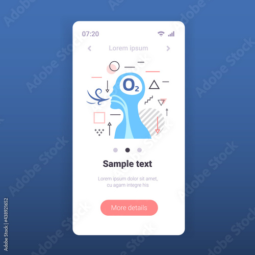 human breathing through nose exhaling through mouth oxygen gas exchange respiratory system concept smartphone screen mobile app portrait copy space