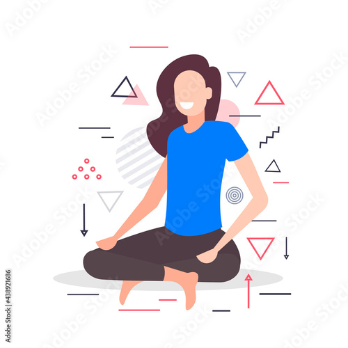 woman sitting lotus pose girl practicing yoga asana for meditation breathing exercises full length