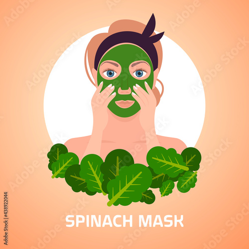 young woman applying spinach fresh leaves face mask facial treatment skincare concept portrait