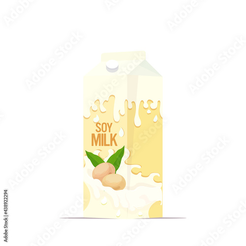 vegan soy plant based milk in paper package box organic dairy free natural raw vegan milk healthy cow beverage alternative isolated