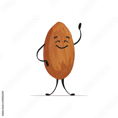 cute almond character cartoon mascot nut healthy vegetarian food concept isolated
