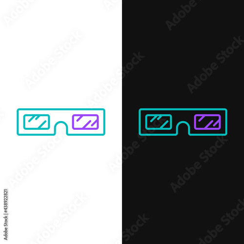 Line 3D cinema glasses icon isolated on white and black background. Colorful outline concept. Vector
