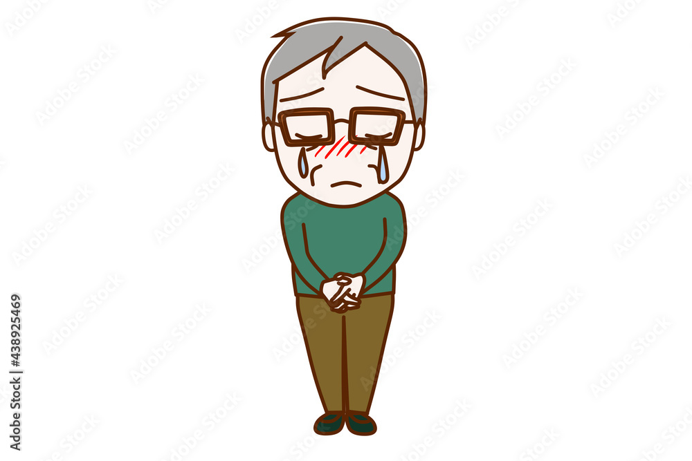 Obraz premium ＜全身・正面＞反省し悲しくて泣いている高齢の男性