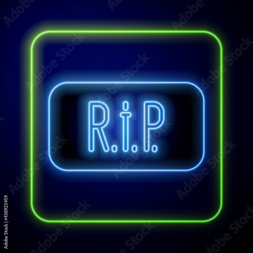 Glowing neon Speech bubble rip death icon isolated on blue background. Vector