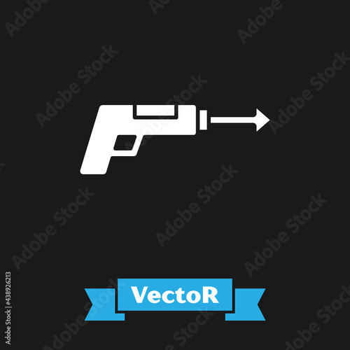 White Fishing harpoon icon isolated on black background. Fishery manufacturers for catching fish under water. Diving underwater equipment. Vector