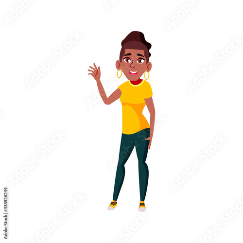 smiling young girl greeting girlfriend in cafe cartoon vector. smiling young girl greeting girlfriend in cafe character. isolated flat cartoon illustration