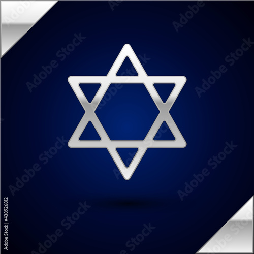 Silver Star of David icon isolated on dark blue background. Jewish religion symbol. Symbol of Israel. Vector