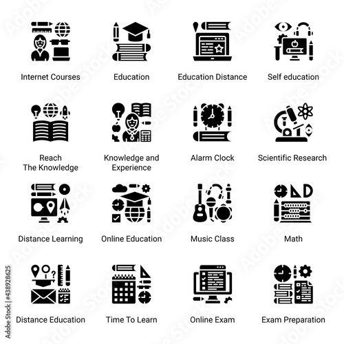 Back to School Glyph Icons - Solid, Vectors