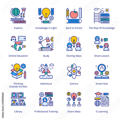 Back to School Filled Icons - Stroked, Vectors