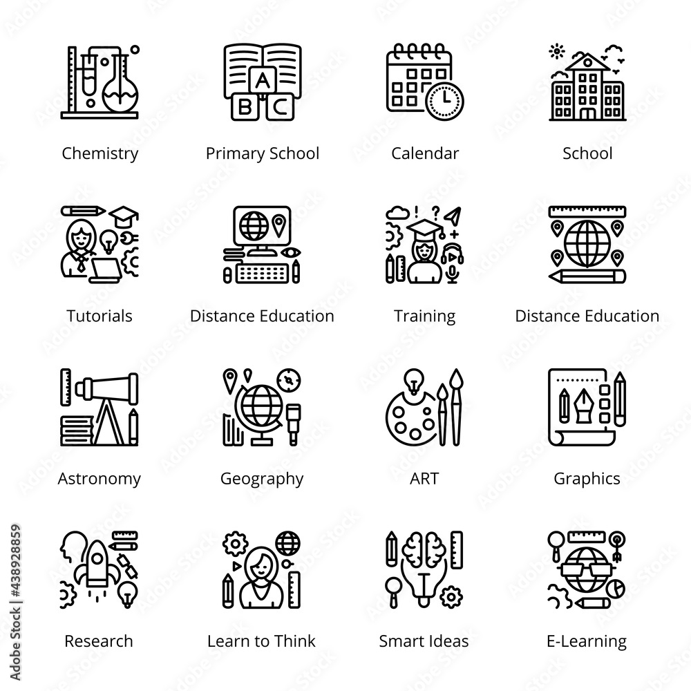 Back to School Outline Icons - Stroked, Vectors