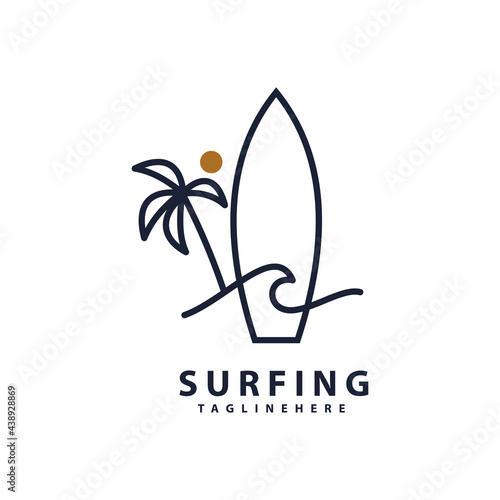 Summer Beach Island Surf Line Illustration