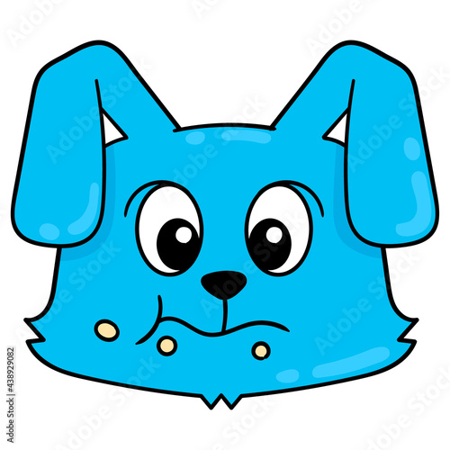 Animated blue faced rabbit head chewing food, doodle icon drawing