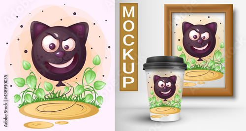 Balloon in the form of a grinning cat. Cartoon illustration.