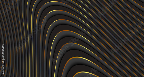 Wallpaper Mural Abstract 3D black wavy background with gold pattern. Minimalist empty striped blank BG vector illustration. Torontodigital.ca