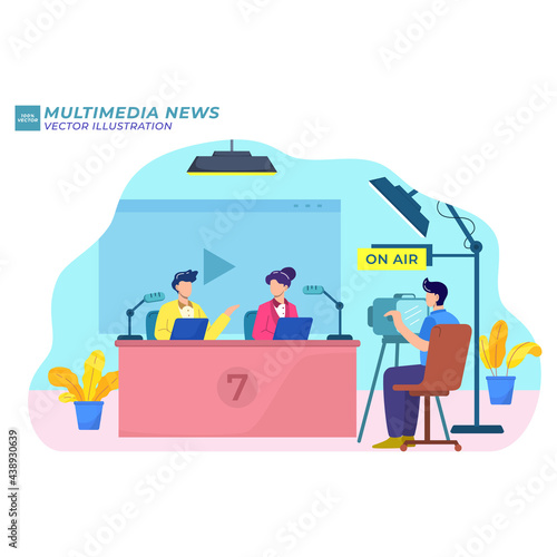 multimedia news flat illustration network on air