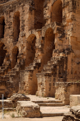 Walls of Amphitheatre of El Jem, Tunisia, vertical shot
