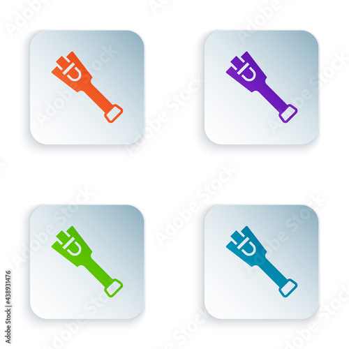 Color Prosthesis leg icon isolated on white background. Futuristic concept of bionic leg, robotic mechanical leg. Set colorful icons in square buttons. Vector