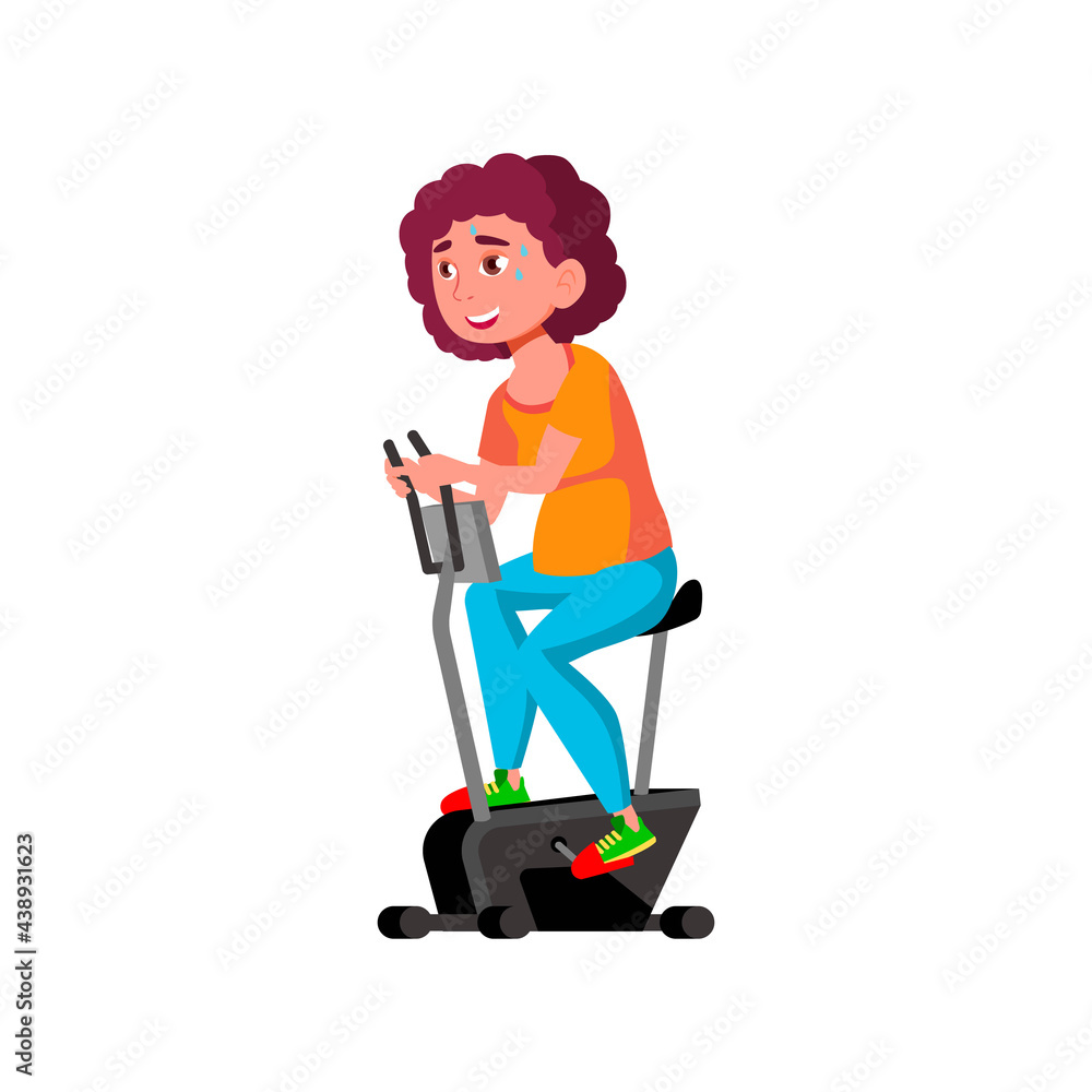 happy girl exercising on velo training apparatus in gym cartoon vector. happy girl exercising on velo training apparatus in gym character. isolated flat cartoon illustration happy girl exercising on velo training apparatus in gym cartoon vector. happy girl exercising on velo training apparatus in gym character. isolated flat cartoon illustration
