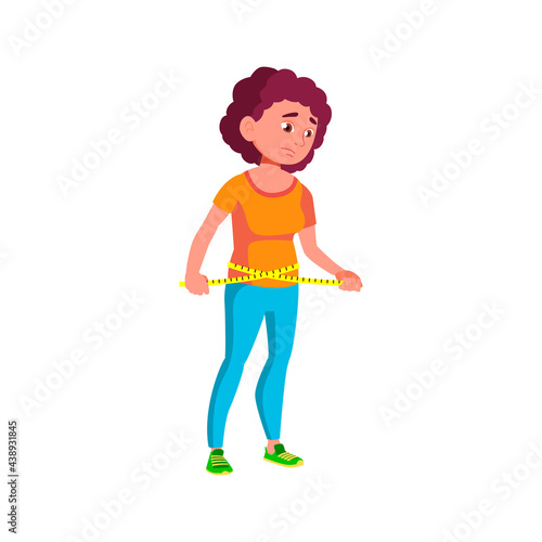 overweight lady measuring size with tape cartoon vector. overweight lady measuring size with tape character. isolated flat cartoon illustration