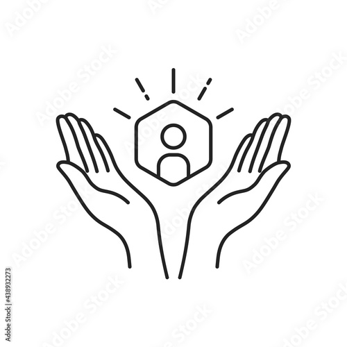 customer care icon with thin line hands