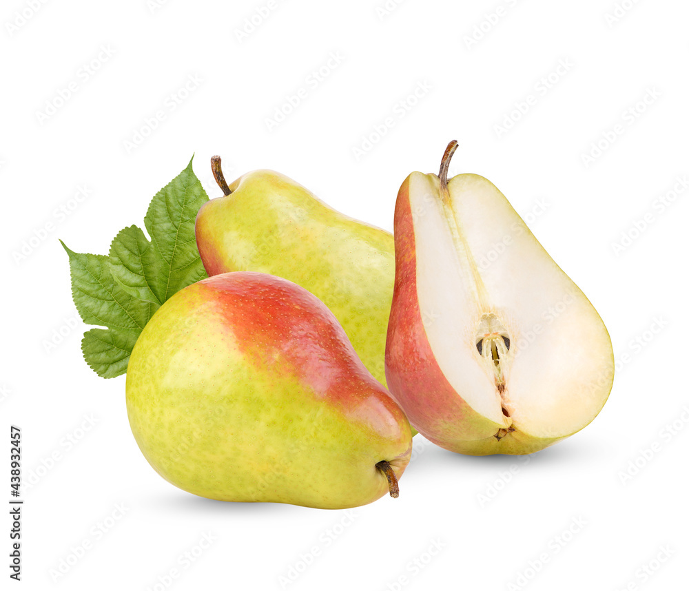 Pears with leaves isolated on white background Pears with leaves isolated on white background