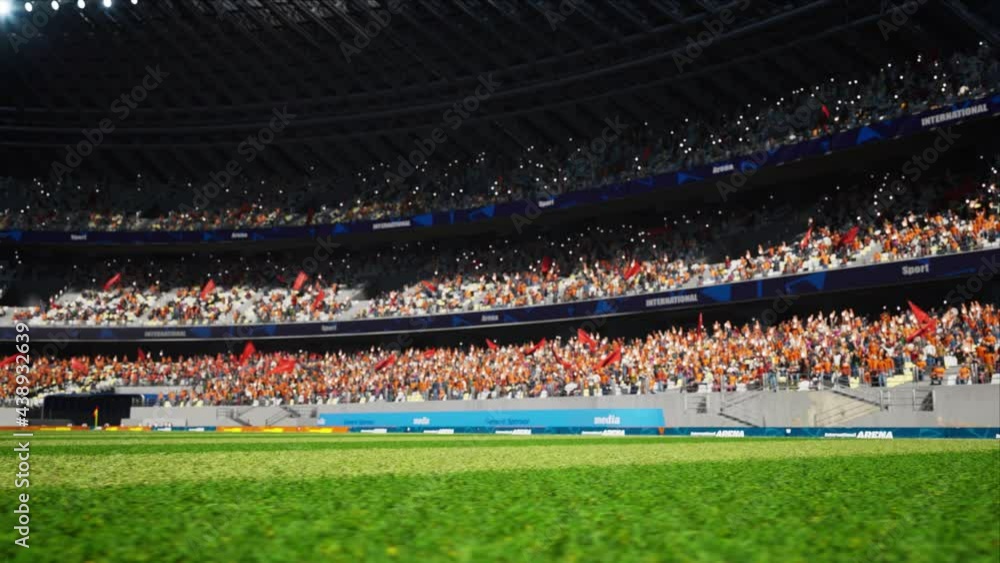 crowd fans wait soccer championship in stadium arena at day. High quality 4k footage