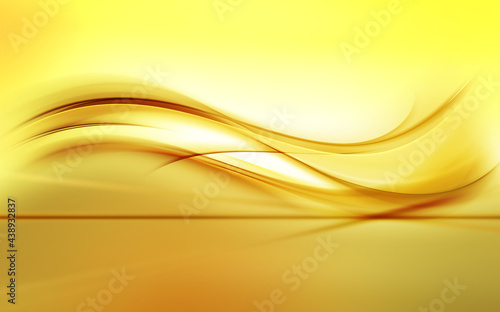 Gold light waves lines background. Futuristic motion interior studio design.