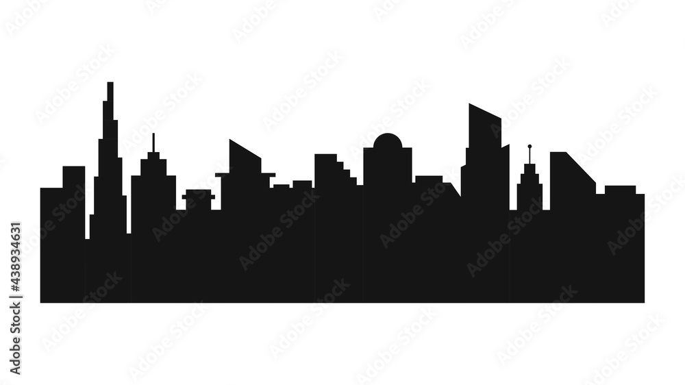 Gray silhouette of modern city skyline. City landscape. Vector illustration in flat style