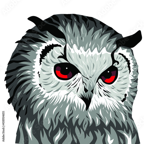 Owl with red eyes portrait illustration vector 