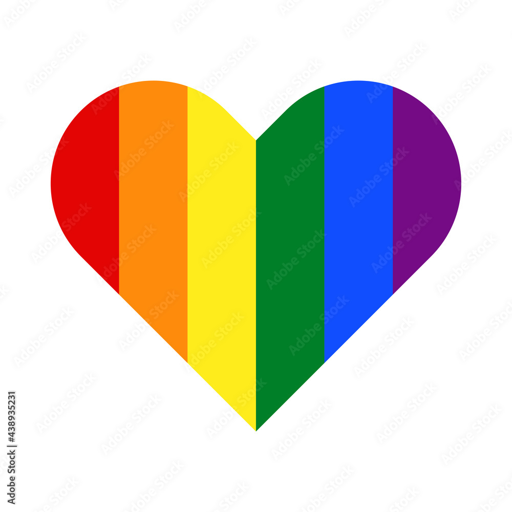 Lgbt flag inside heart. Gay flag symbol. Lgbtq flag sign.