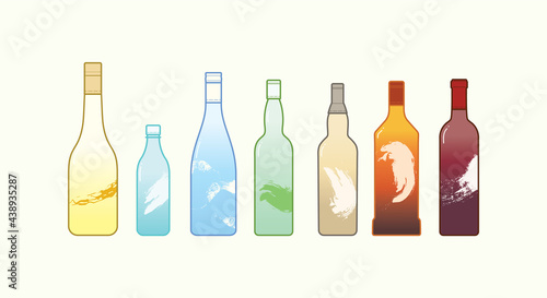 Cute flat sake wine bottles vector cartoon art illustration