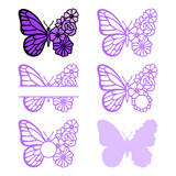 Flower butterfly monogram. Vector insect silhouette. Template for laser, paper cutting, printing on a T-shirt. Flat style. Hand drawn decorative element for your design.Isolated on white background.