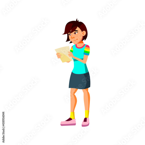 attractive young girl reading verse from boyfriend with love cartoon vector. attractive young girl reading verse from boyfriend with love character. isolated flat cartoon illustration