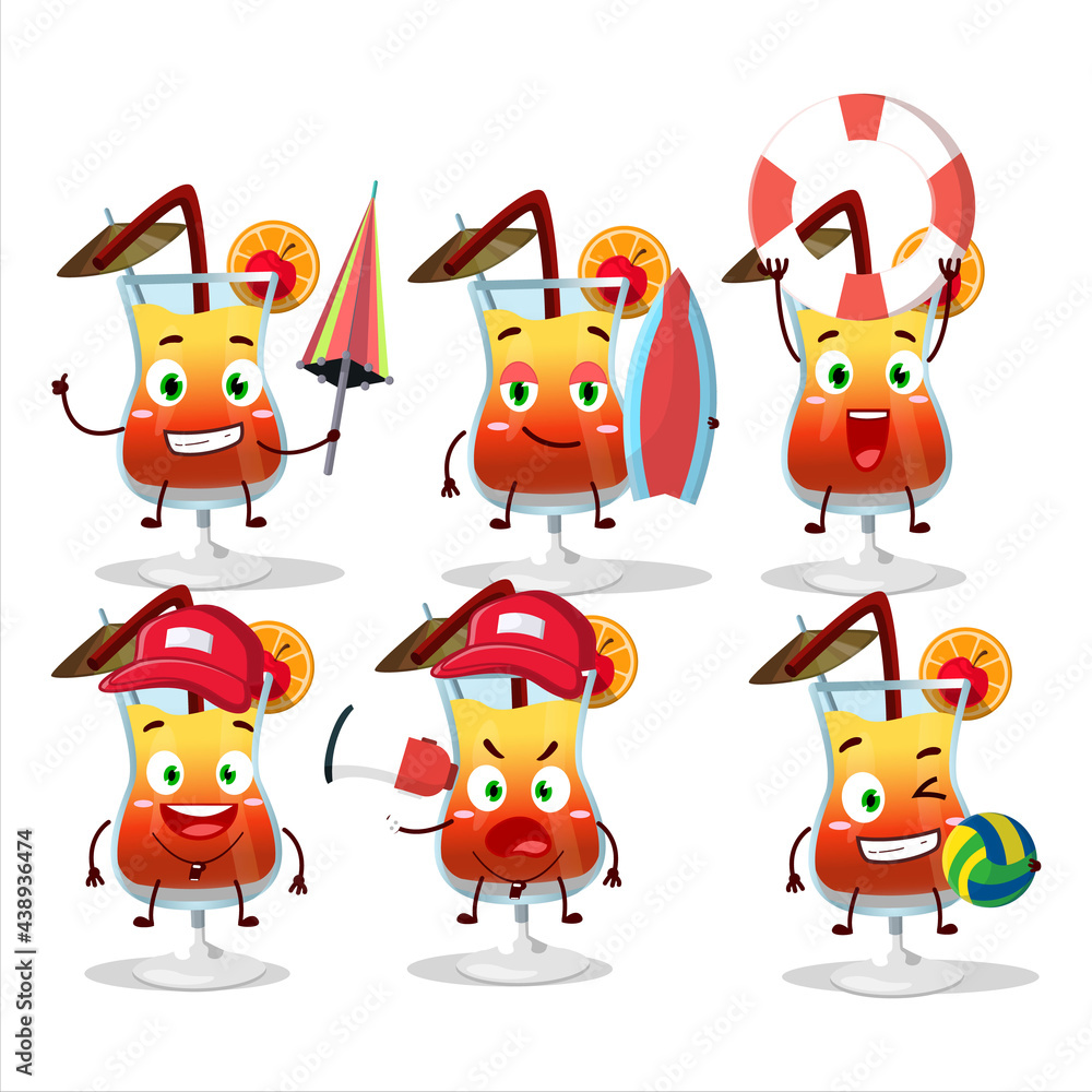 Obraz premium Happy Face tequila sunrise cartoon character playing on a beach
