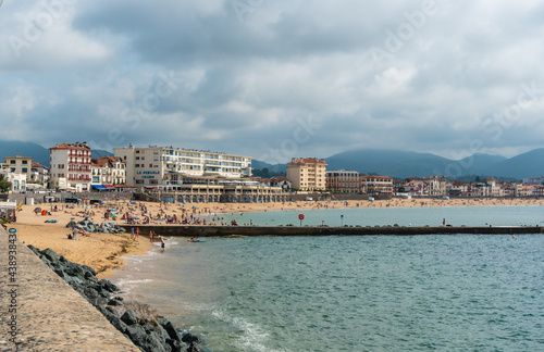 Summer in the Grande Plage in Saint Jean de Luz, holidays in the south of France, French Basque Country. France