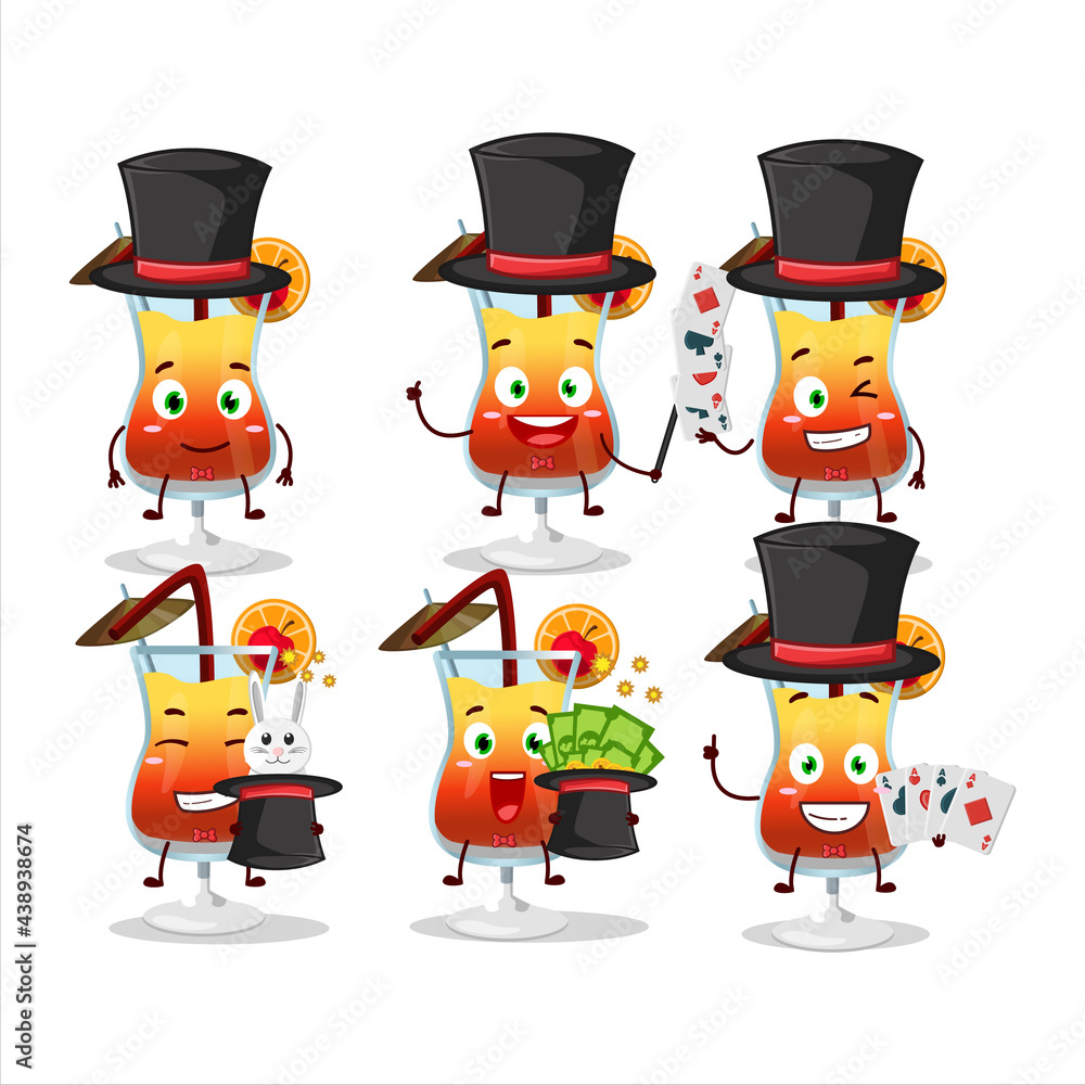 A tequila sunrise Magician cartoon character perform on a stage A tequila sunrise Magician cartoon character perform on a stage