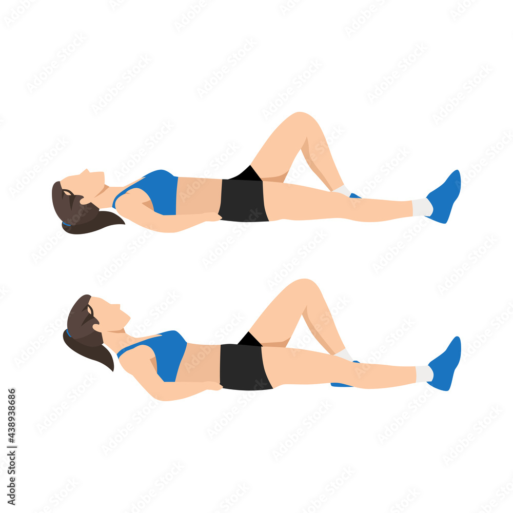 Woman doing Mcgill curl up. Lower back exercise. Flat vector