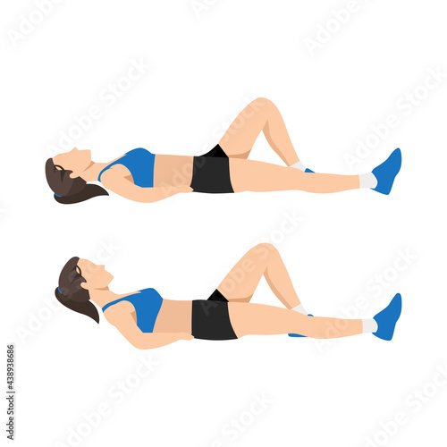 Woman doing Mcgill curl up. Lower back exercise. Flat vector illustration isolated on white background 