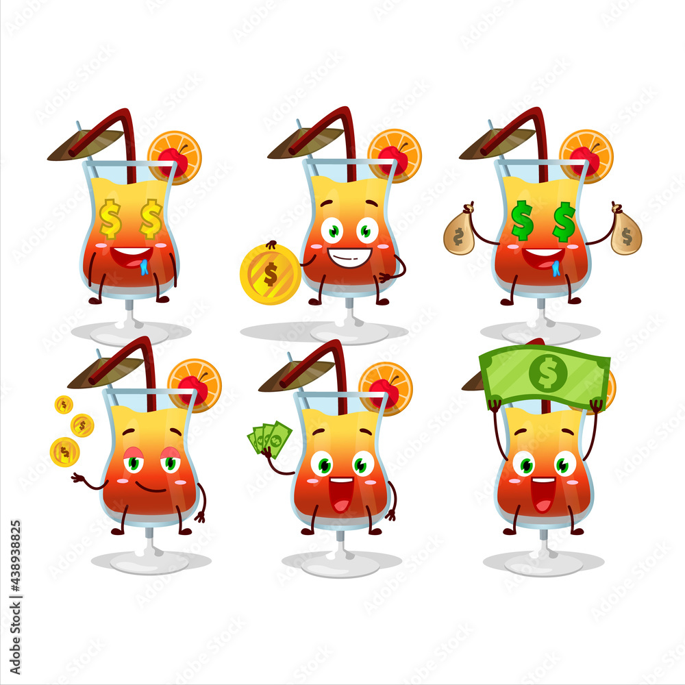 Fototapeta premium Tequila sunrise cartoon character with cute emoticon bring money