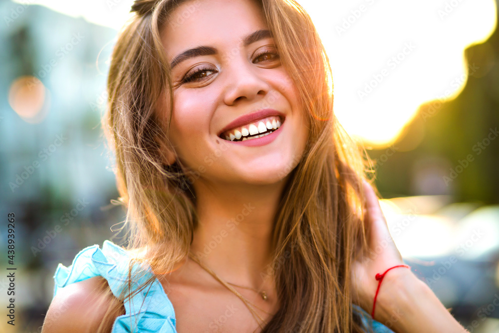 Lifestyle fashion summer portrait of elegant young magnificent model Lifestyle fashion summer portrait of elegant young magnificent model