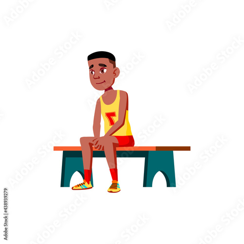 young boy basketball player sitting on bench cartoon vector. young boy basketball player sitting on bench character. isolated flat cartoon illustration