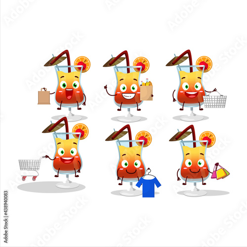 A Rich tequila sunrise mascot design style going shopping