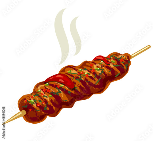 Illustration of the traditional turkish kebab with tomato sauce