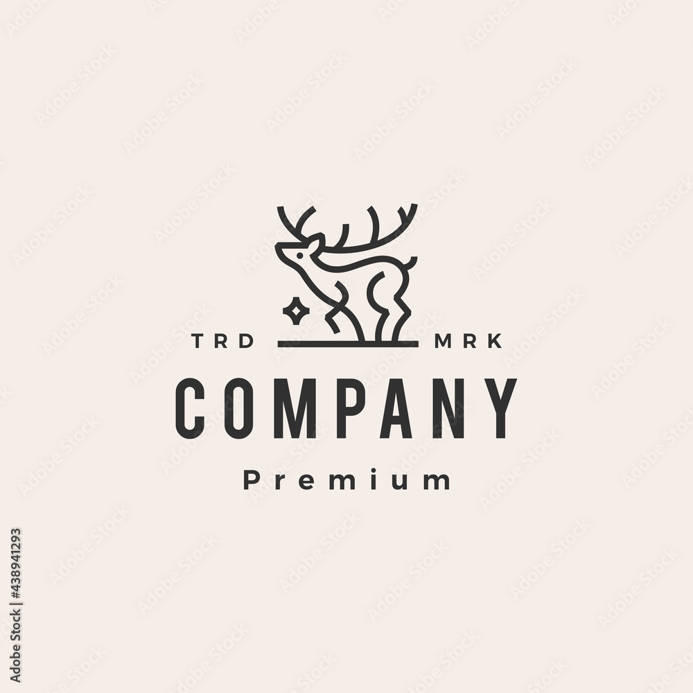 Fototapeta premium deer star monoline outline hipster vintage logo vector icon illustration