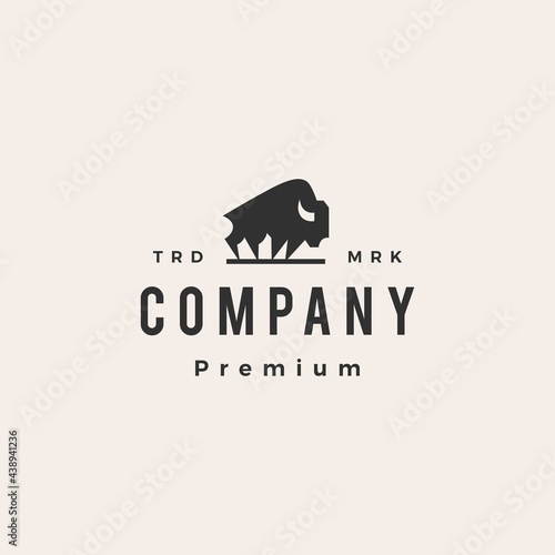 american buffalo bison hipster vintage logo vector icon illustration