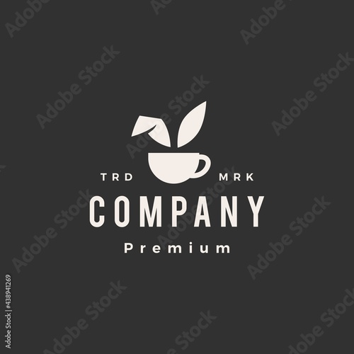 bunny rabbit hare coffee cup hipster vintage logo vector icon illustration