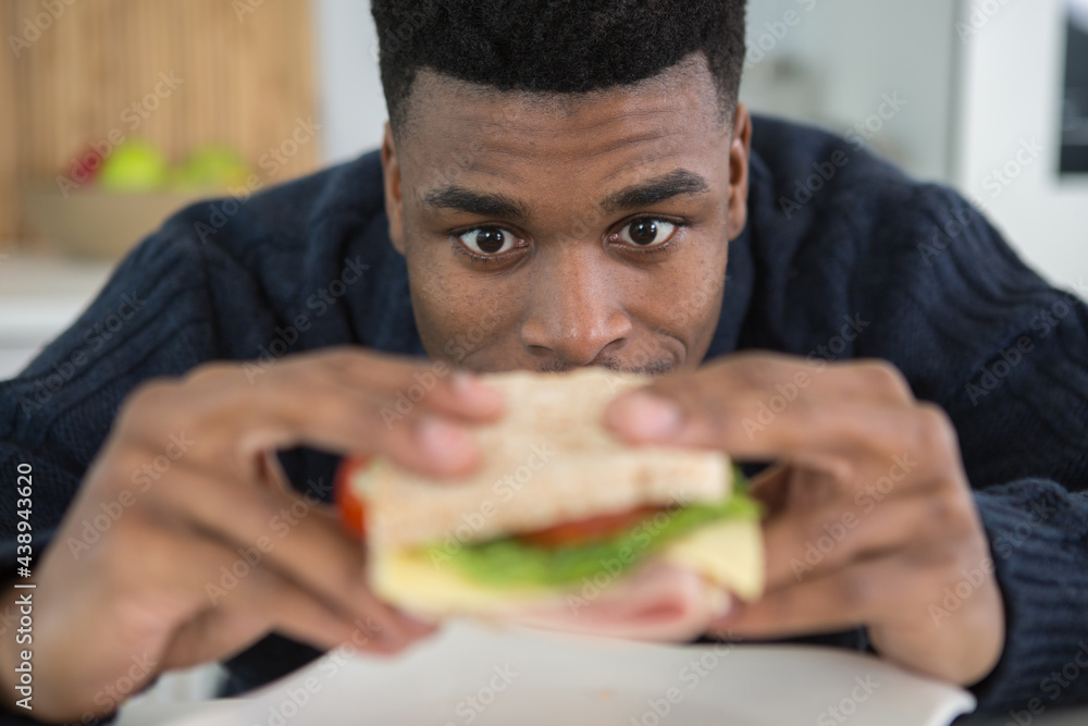 young guy has lunch eating sandwich young guy has lunch eating sandwich