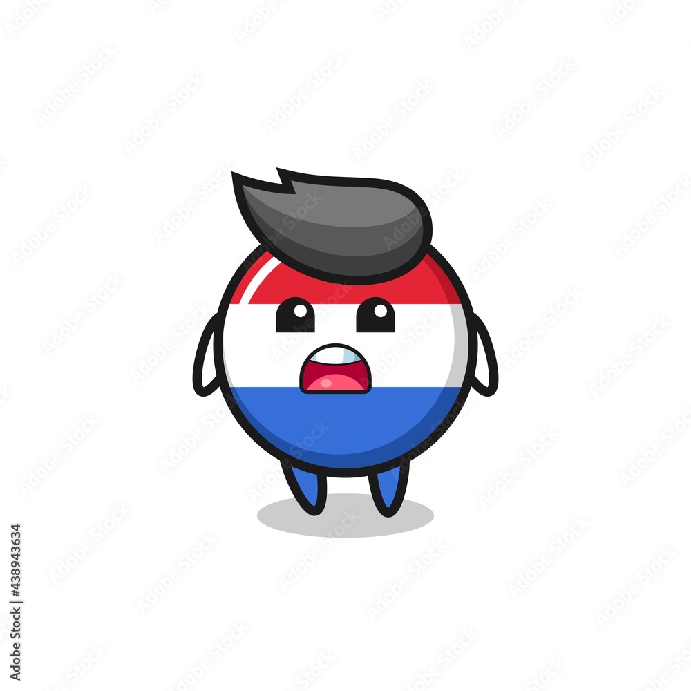 netherlands flag badge illustration with apologizing expression, saying I am sorry netherlands flag badge illustration with apologizing expression, saying I am sorry